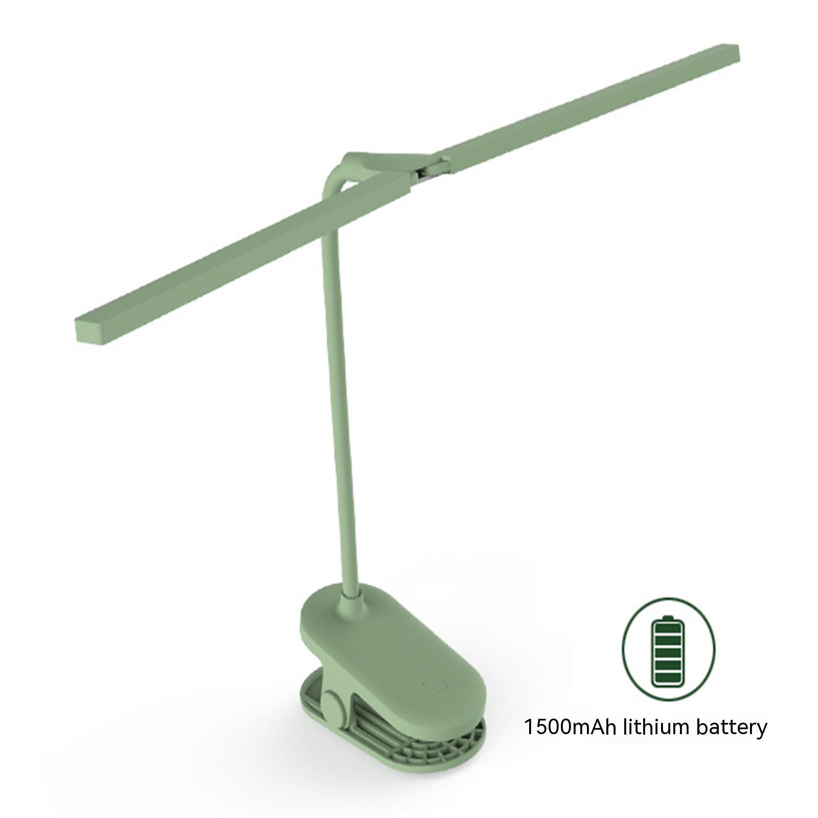 Led Clip On Table Lamp 3 Levels 1500mah Large Capacity Battery Rechargeable Eye Protection Desk Lamps green
