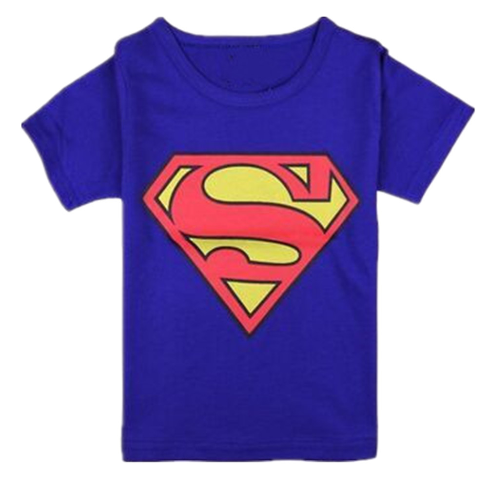Baby Kid Cotton T-shirt Cartoon Superman Short Sleeve Crew Neck Tops for 2-8Y Boy Girl Navy blue_90cm