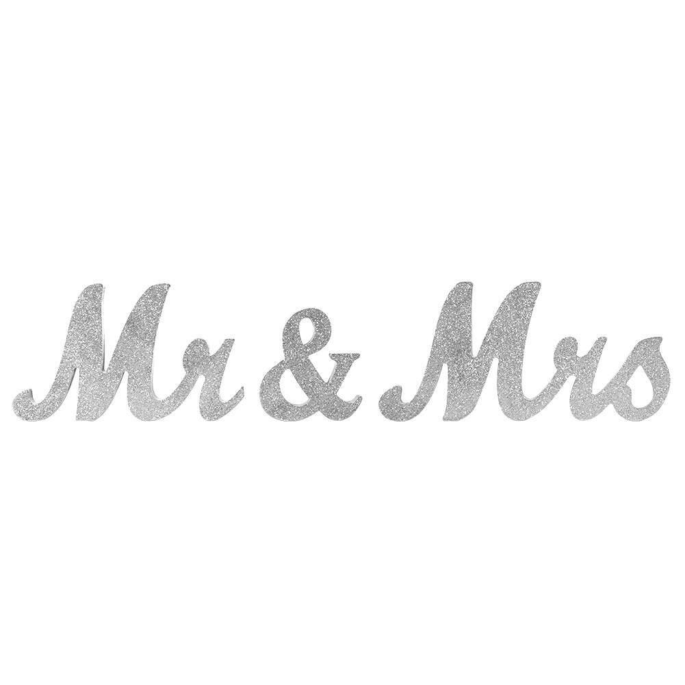 US Vintage Style Silver Glitter Mr Mrs Wooden Letters for Wedding Decoration