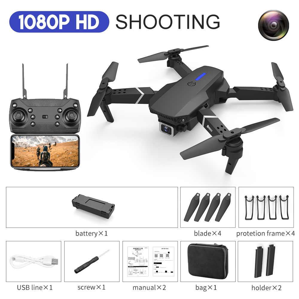 LS-E525 Drone 4k RC Drone Quadcopter Foldable Toys Drone with Camera HD 4K WIFi FPV Drones One Click Back Mini Drone Single lens 1080P storage packaging black