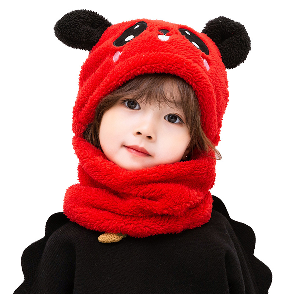 Children's  Hat Coral Fleece Cute Ear Cap With Scarf For  5-9 Years  Old Kids red