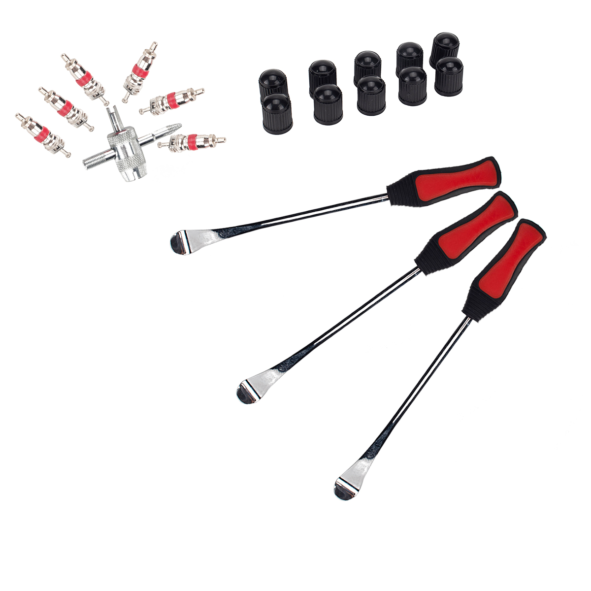 Tire Spoons Lever Motorcycle Dirt Bike Lawn Mower Tire Changing Tools with Bag A2975 (3 crowbars + 10 valve caps + 1 four-in-one repair tool + 6 valve cores)