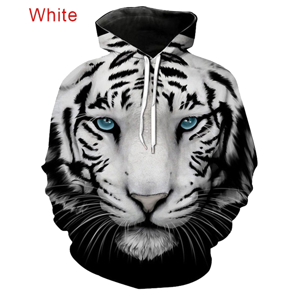 Wholesale Large Size 3D Black White Tiger Printing Hooded