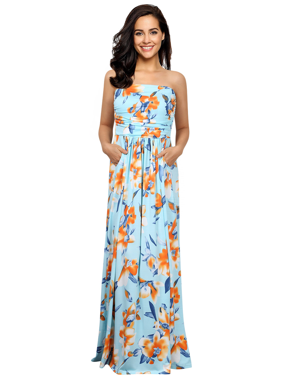 US LEADINGSTAR Women Strapless Tube Empireline Summer Beach Maxi Dress
