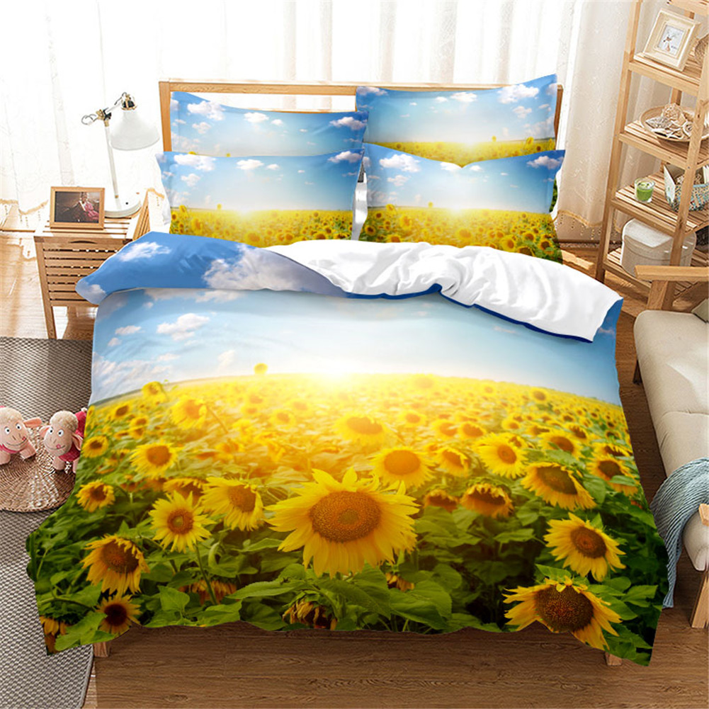 2Pcs/3Pcs Full/Queen/King Quilt Cover +Pillowcase Set with 3D Digital Flower Printing King