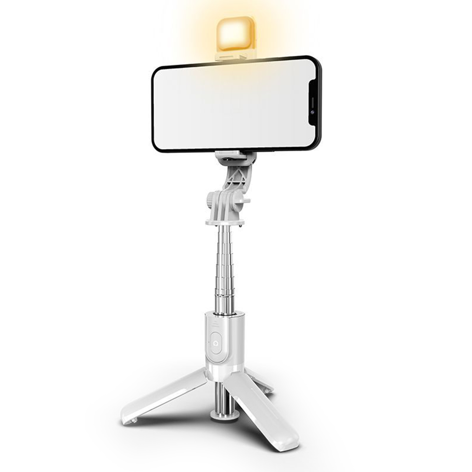 Selfie Stick Tripod Extendable Phones Selfie Extension Rod Portable Lightweight Phone Tripod Stand With Fill Light 360-Degree Rotation For Face Time Zoom Meeting L11s stainless steel white