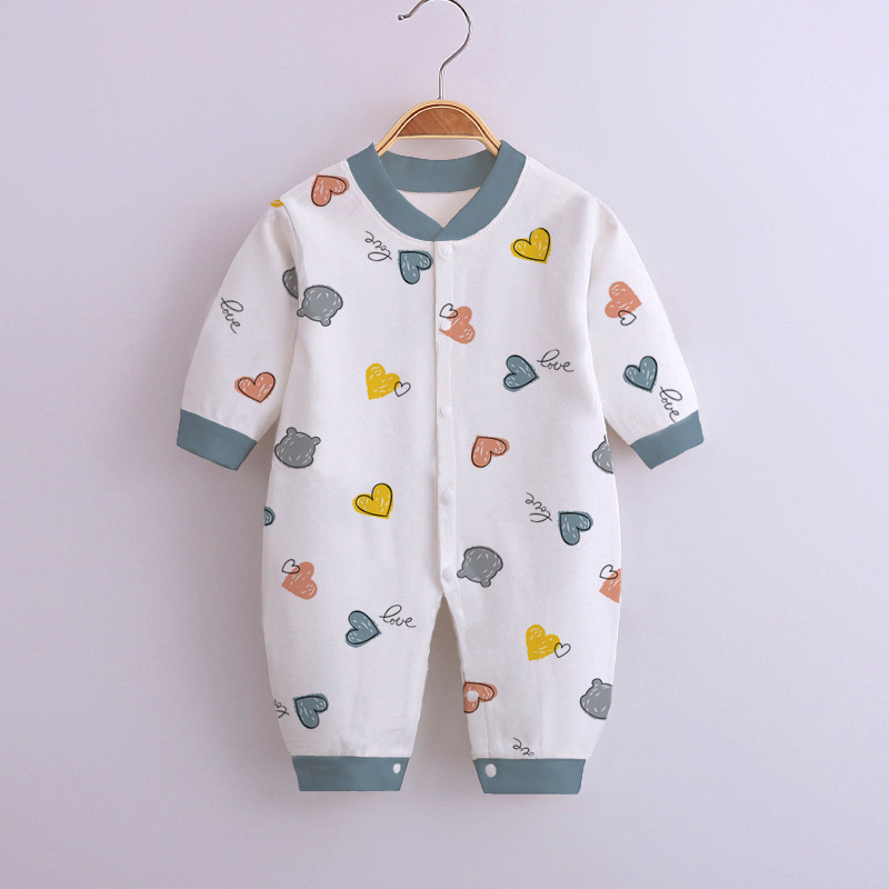Baby Romper Infant Cotton Long Sleeves Cute Printing Breathable Jumpsuit For 0-1 Years Old Boys Girls white heart-shape 9-12M 80cm
