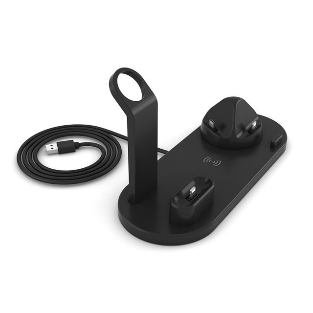 3 in 1 QI Wireless Charger Charging Dock for iphone X XS MAX XR 8 Plus USB 10W Fast Charging Stand for Apple Watch Airpods black