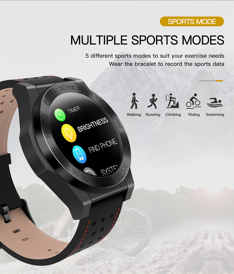 1.3inch Full Round Color Screen Smart Watch Fitness Band Heart Rate Monitor Leather Strap Smart Watch Silver