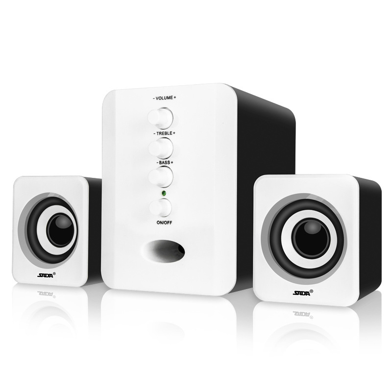 SADA Full Range 3D Stereo Subwoofer 2.1 Small PC Speaker Portable Bass Music DJ USB Computer Speakers for Laptop Phone TV Black and white
