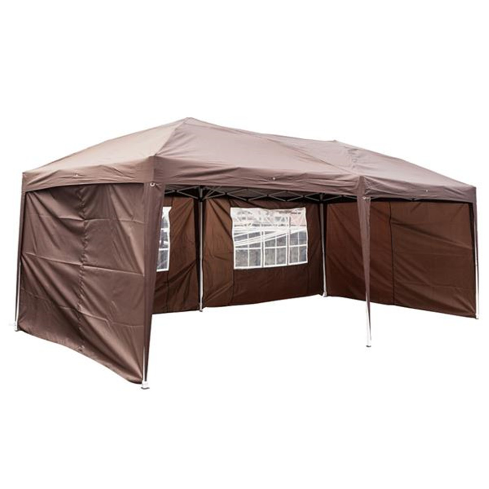 US 1 Set 210d Silver Oxford Cloth Steel Lt-3x6m 4 Sides Dark Coffee Color 2 Windows Right-angle Foldable  Shed dark brown