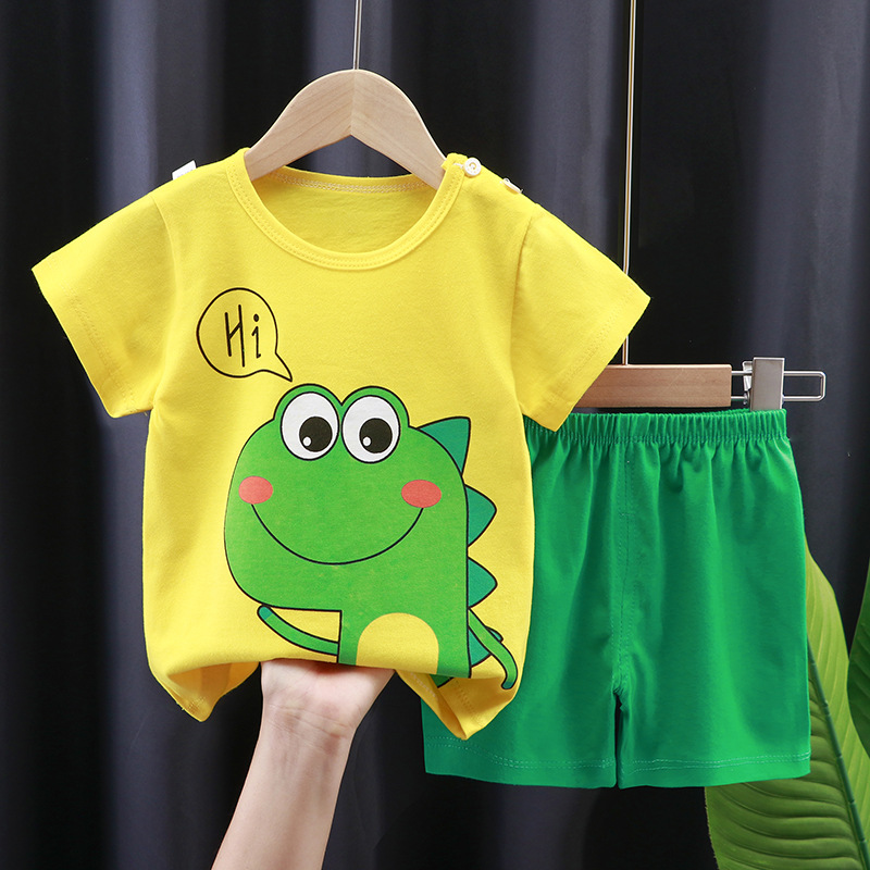 2pcs Summer Cotton T-shirt Suit For Boys Girls Cartoon Printing Short Sleeves Tops Shorts For 0-8 Years Old Kids Set 06 7-8Y 120cm