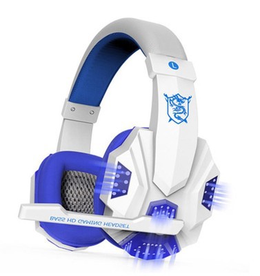 Headset Earphone Headphone with Microphone Control for Desktop Computer Gaming Laptops white and blue light version