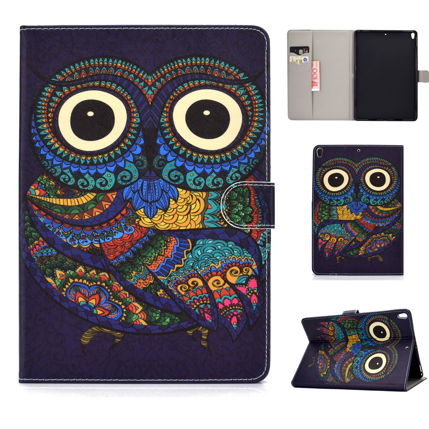 For iPad 10.5 2017/iPad 10.2 2019 Laptop Protective Case Color Painted Smart Stay PU Cover with Front Snap  owl