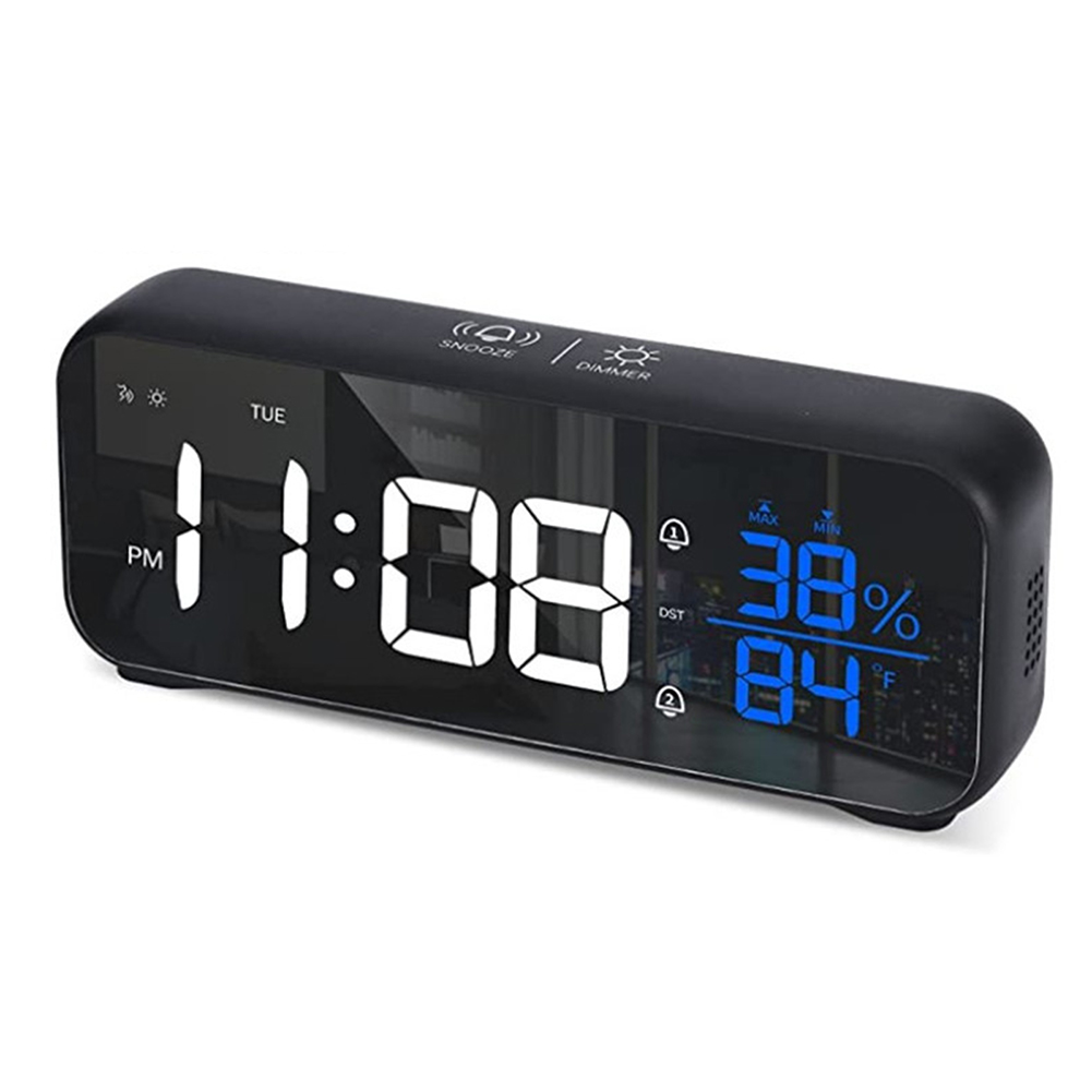 Led Digital Alarm Clock 12  24 Hour Adjustable Volume Brightness Mirror Clocks