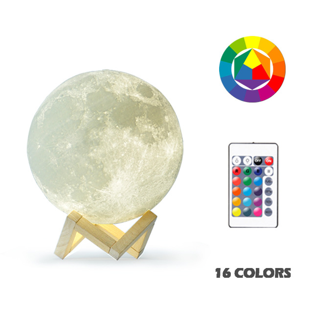 3D Moon Shaped Lamp Moonlight Colorful Touch USB LED Night Light Decor Home Decor Gift 16 colors (with remote control)_20cm