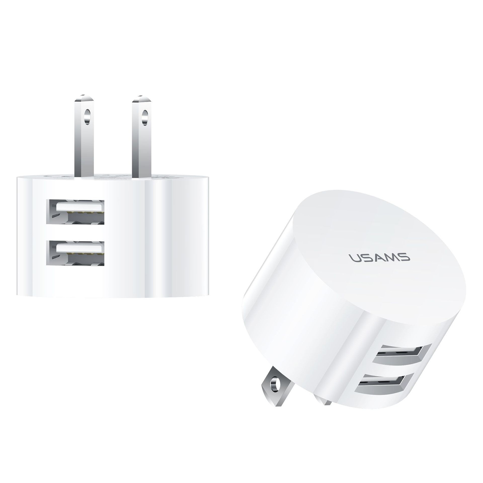 Dual USB Round Travel Charger Mobile Phone Charging Head USB Power Adapter With Plug For Laptops Pad Phone And More White [US standard]