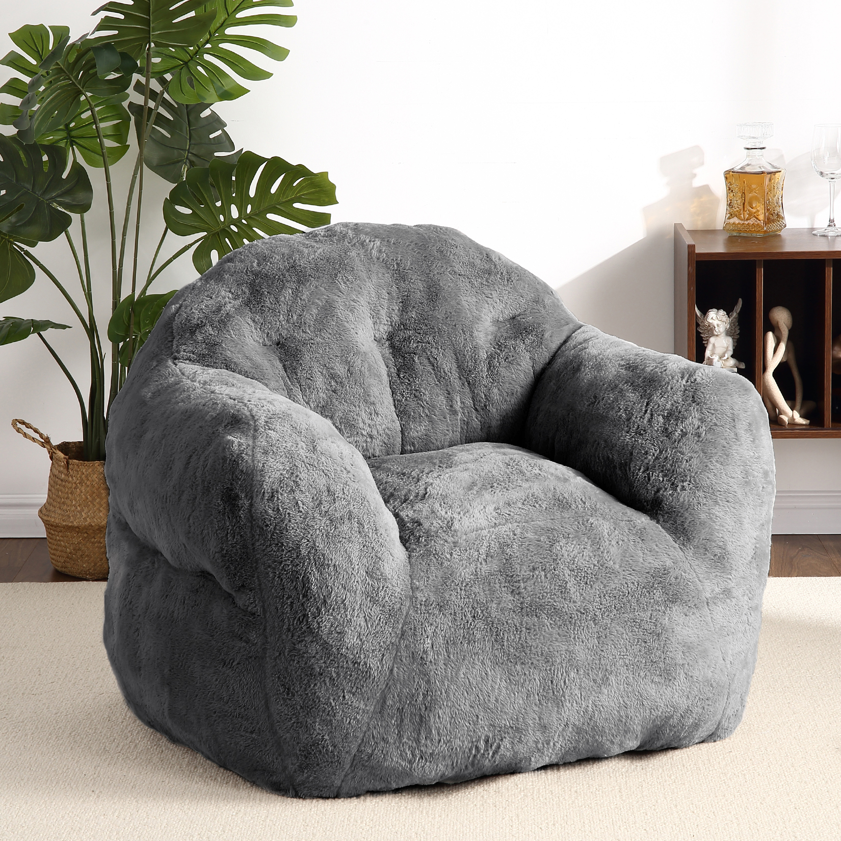 US GARVEE Giant Bean Bag Chair Sofa + High-Density Foam + Ergonomic Design + Super Soft Faux Fur + Non-Slip Underside + Armrests + Living Room, Bedroom