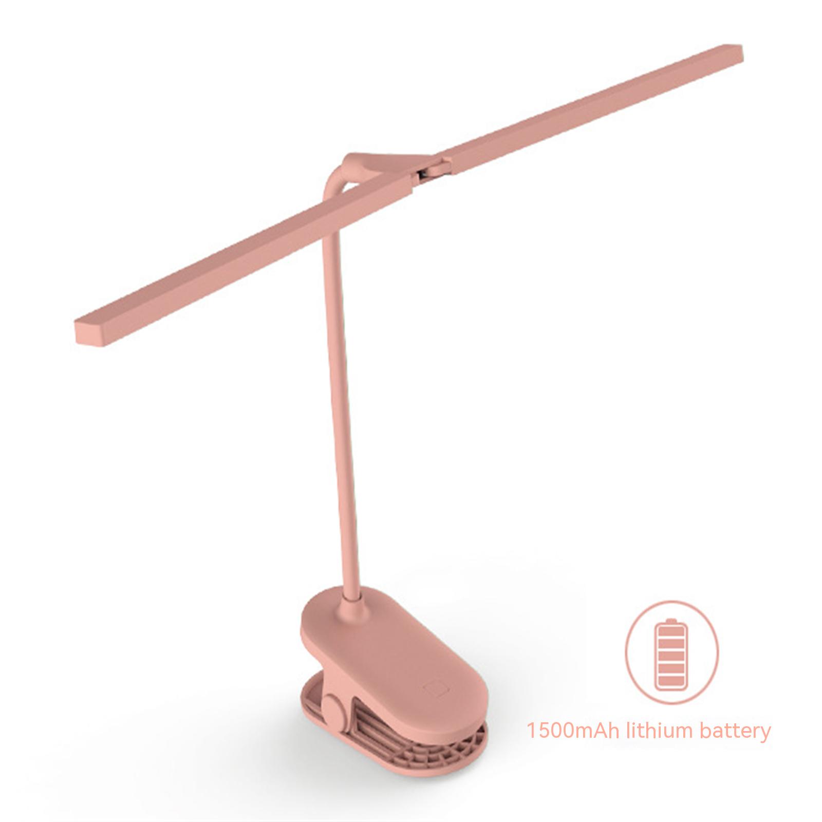 Led Clip On Table Lamp 3 Levels 1500mah Large Capacity Battery Rechargeable Eye Protection Desk Lamps pink