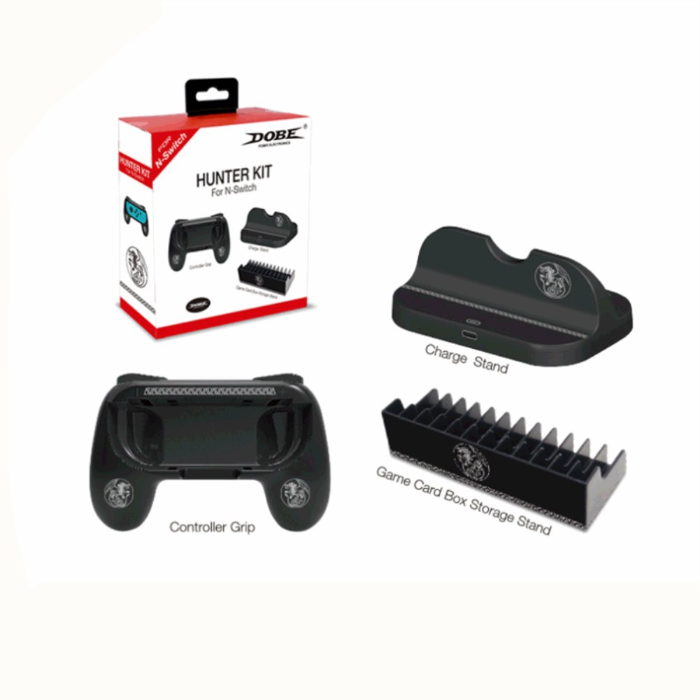 For Switch The Hunter Set Small Gamepad Grip/Host Desktop Charger/Game Cartridge Holder black