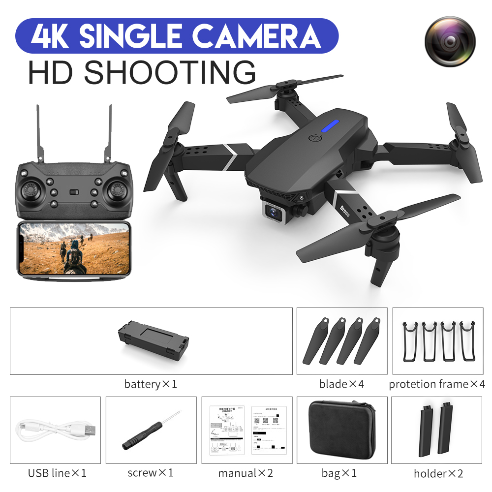 LS-E525 Drone 4k RC Drone Quadcopter Foldable Toys Drone with Camera HD 4K WIFi FPV Drones One Click Back Mini Drone Single lens 4K storage package black