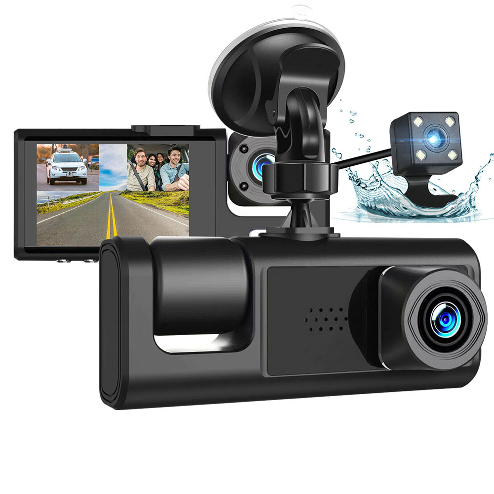 2-inch Screen Car Driving Recorder 3-way HD 1080P 3-lens Recorder Black
