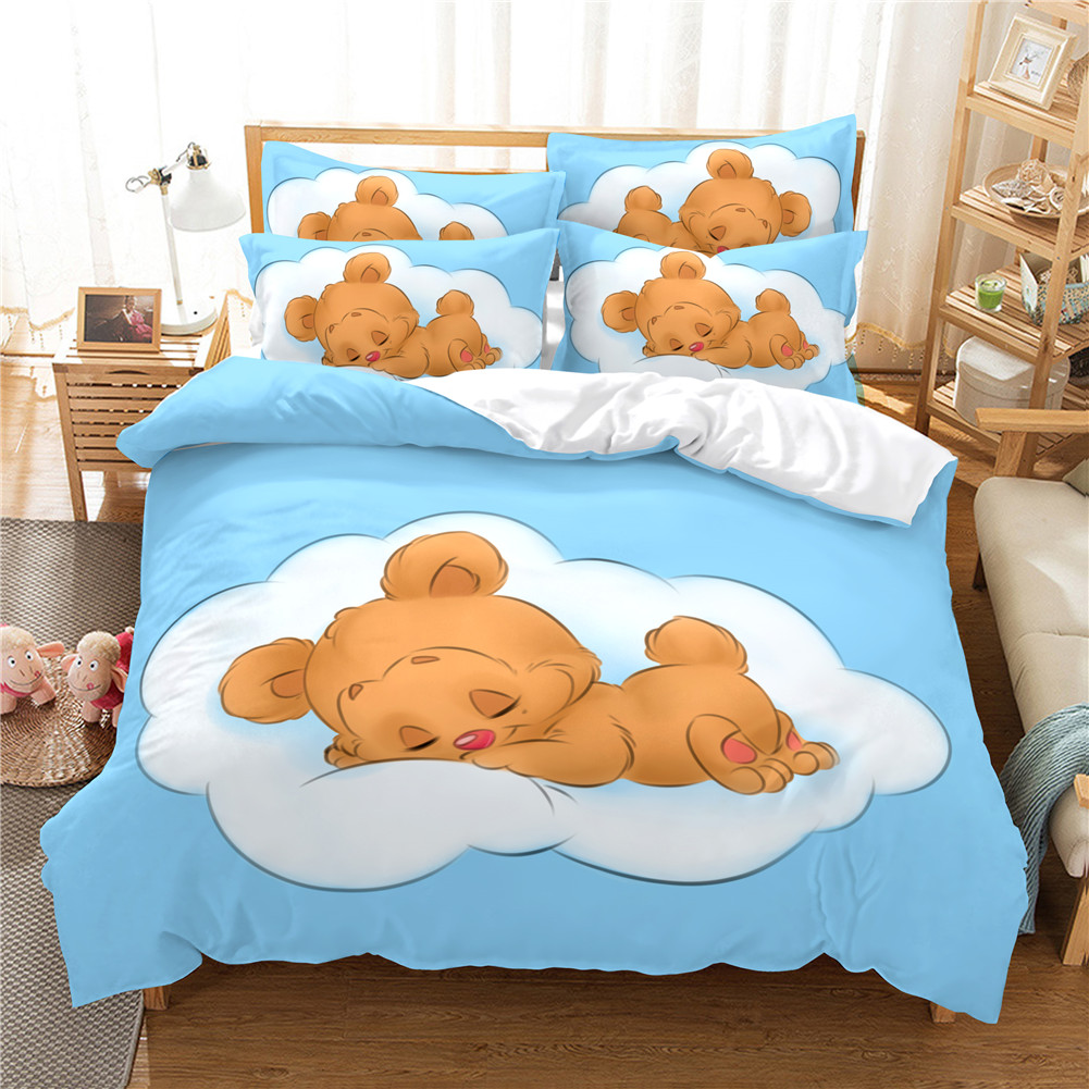 2Pcs/3Pcs Full/Queen/King Quilt Cover +Pillowcase Set with 3D Digital Cartoon Animal Printing for Home Bedroom King