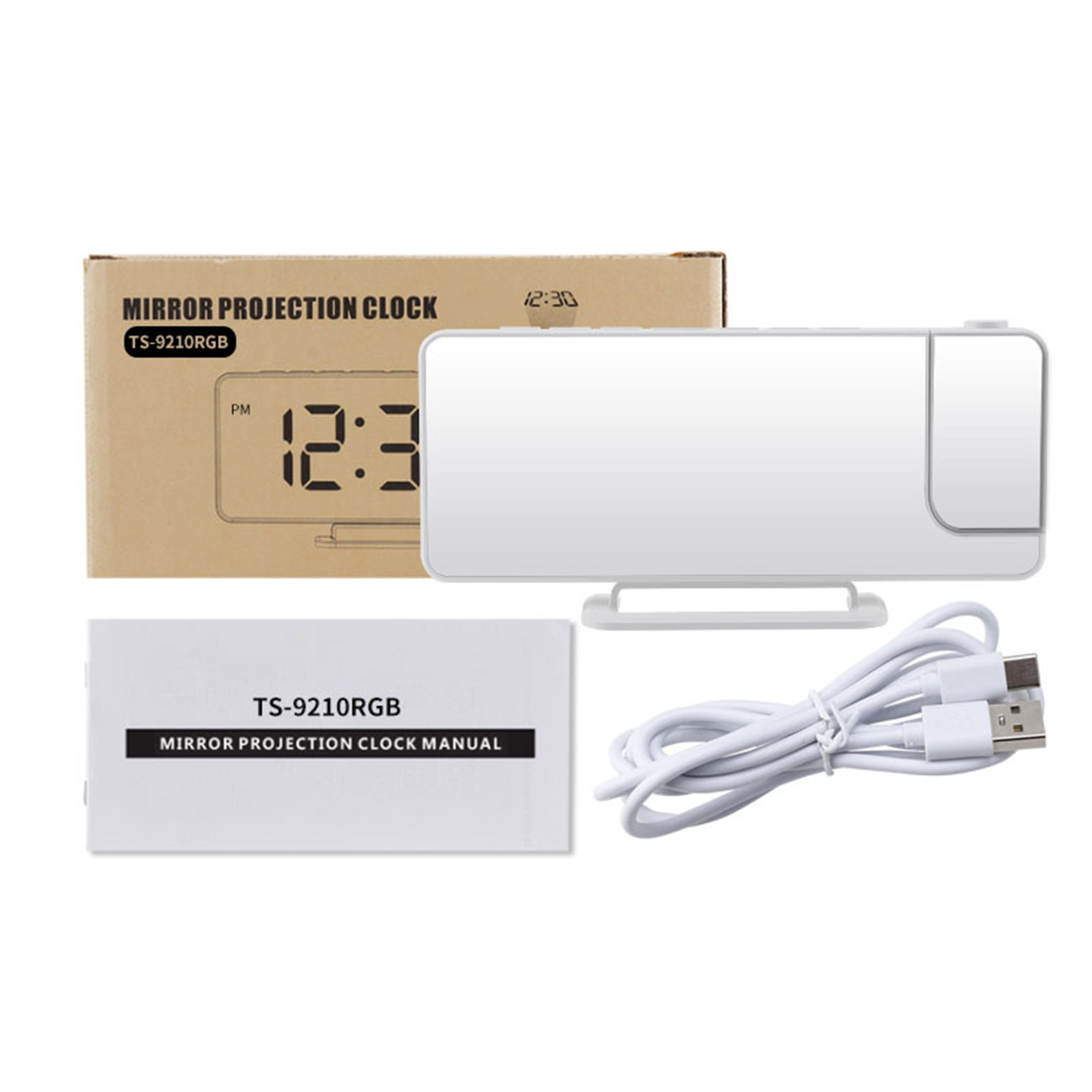 Projection Alarm Clock RGB Digital Display Projector LED Screen Loud Desk Clock LEDProjection Alarm Clock For Heavy Sleeper White