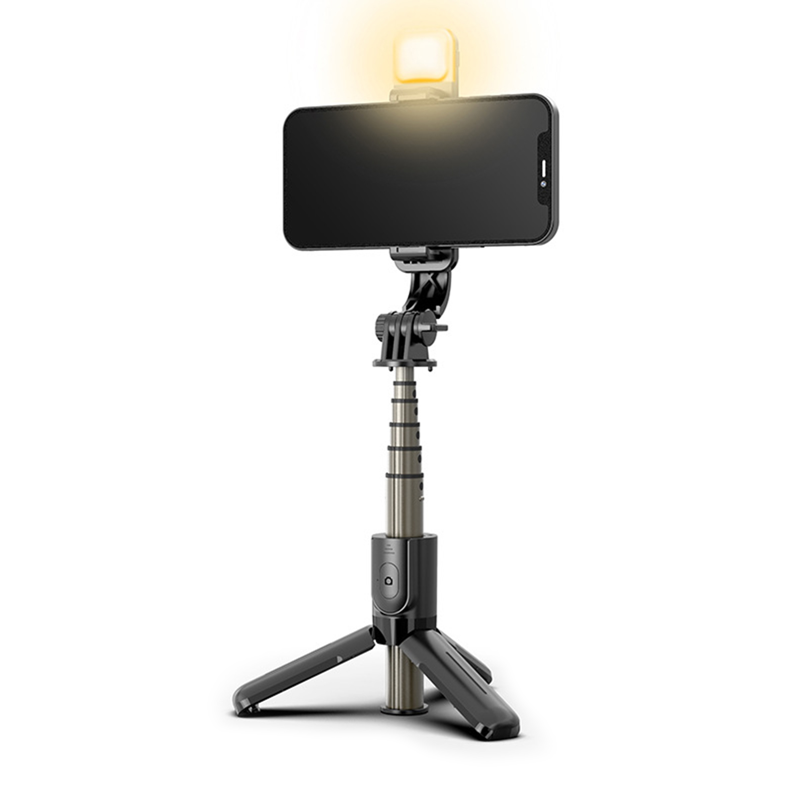 Selfie Stick Tripod Extendable Phones Selfie Extension Rod Portable Lightweight Phone Tripod Stand With Fill Light 360-Degree Rotation For Face Time Zoom Meeting L10S aluminum alloy black