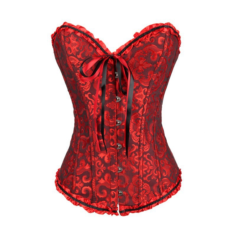 Women Corset Bustier Lingerie Bodyshaper Top Sexy Vintage Lace-up Boned Overbust Strapless Corset Tops black red M