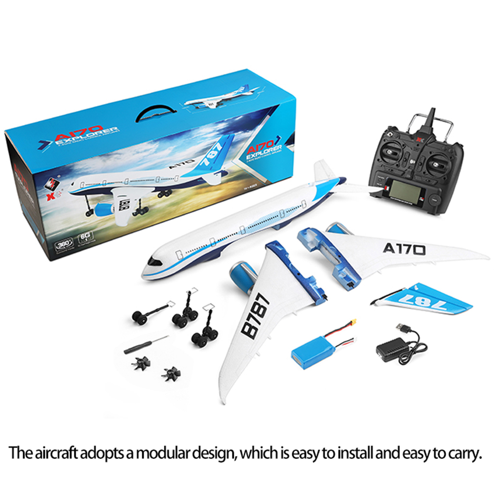 WLtoys XK A170 RC Airplane 660mm Wingspan 4 Channel Remote Control Airplane 3D/6G Brushless Motor EPO Material Outdoor Drone 1 battery