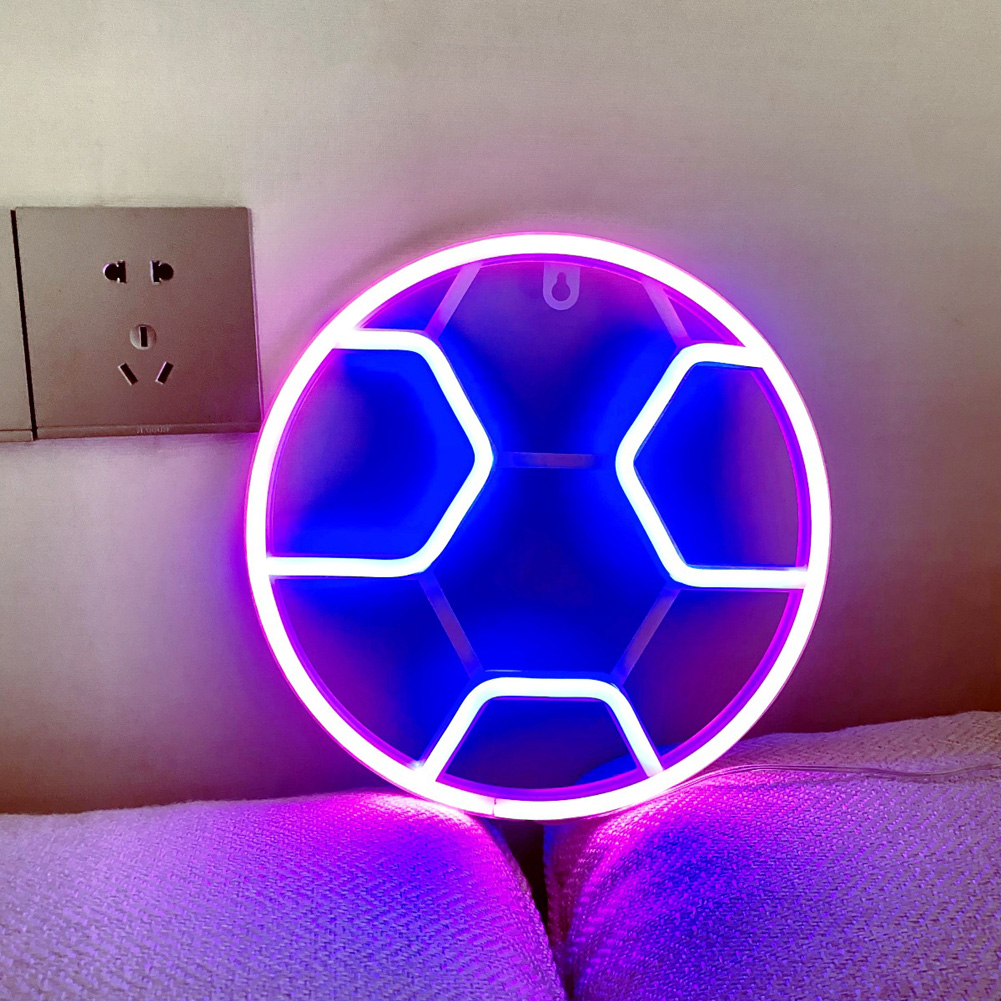 Soccer Neon Sign For Bedroom, Battery/USB Powered LED Football Neon Lamp Sports Neon Sign For Home Bedroom Club Party Wall Hanging Decor pink+blue