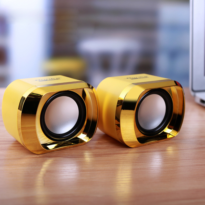 Mini Computer Speakers USB AUX Jack 3.5mm PC Desktop Laptop Stereo Wired Sound Subwoofer Gold