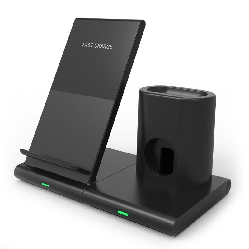 3-in-1 Wireless Charger 10W Fast Charging Magnetic Phone Holder Stand for iPhone Huawei Andriod black