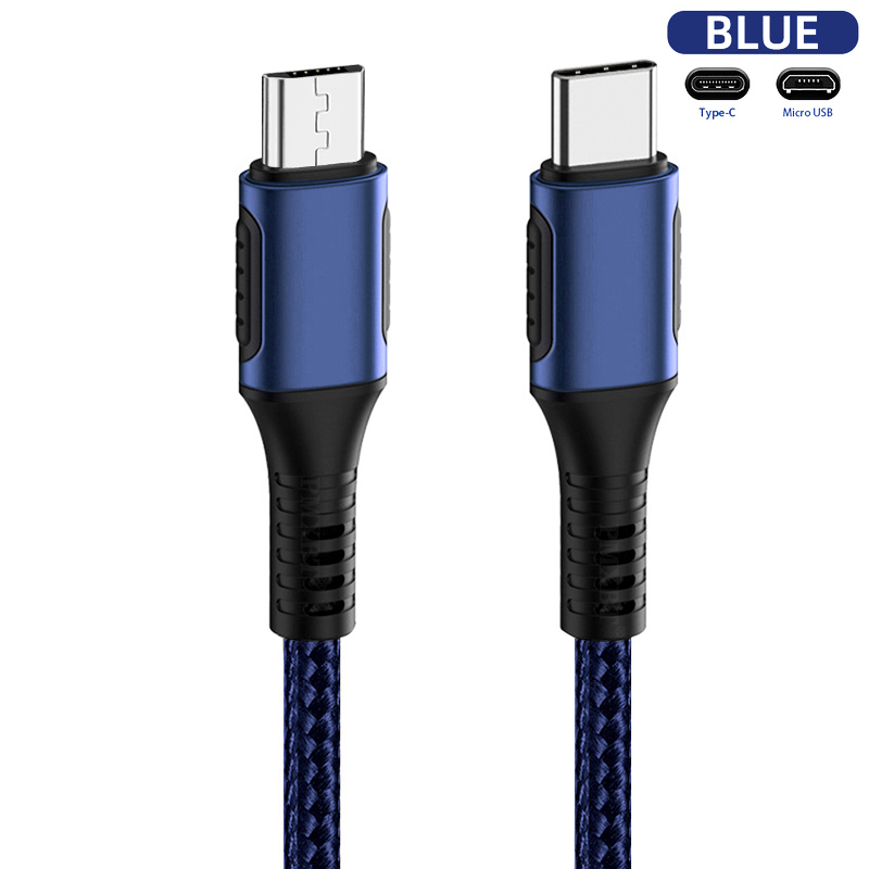 Type C To Micro Usb Charging Cable Data  Cable, Pd Fast Charge Data Transfer With Otg Function Compatible For Macbook Samsung Xiaomi blue Type-C vs. Micro