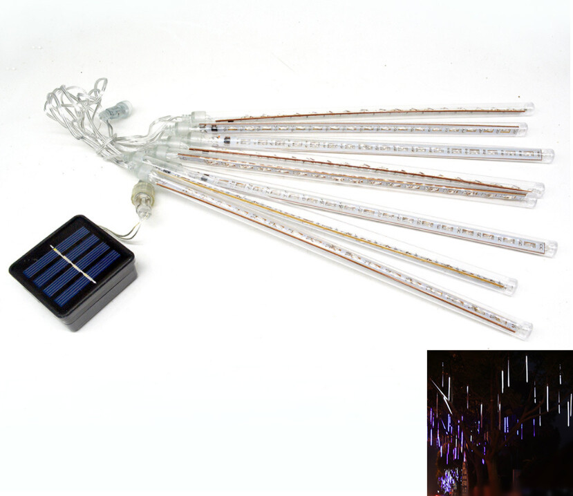 8 Tubes/Set LED 30cm Meteor Shower Solar Lamp Falling Rain Fairy String Lights Ultra Bright Drop Decoration Light  white