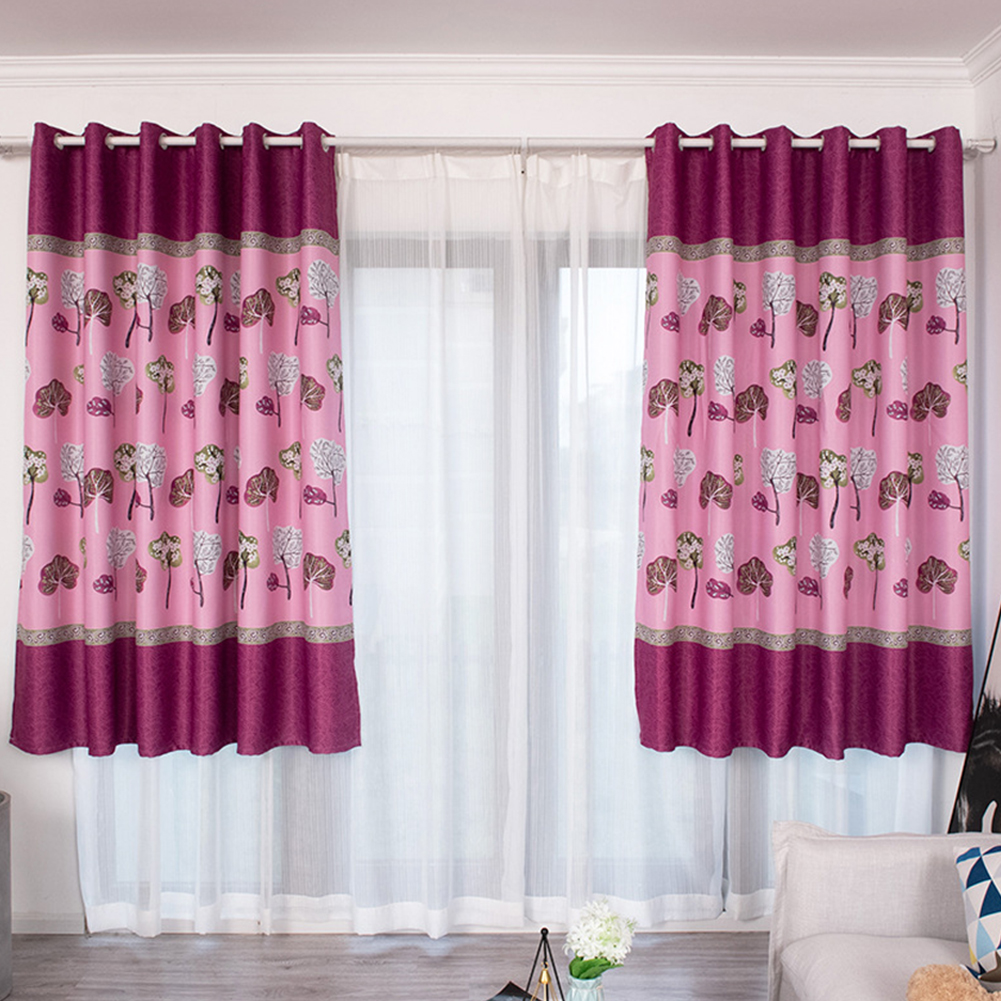 100*200cm Blackout Curtain Leaf Print Perforated Drapes for Home Bedroom Balcony Decoration purple_100*200cm (W*H)