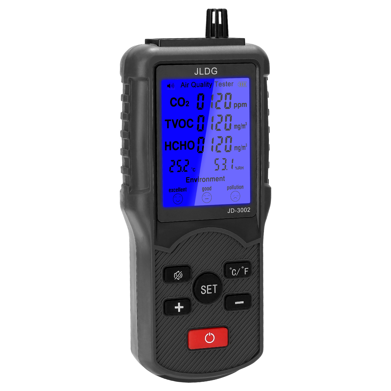 Jd-3002 Gas  Air  Quality Detector With Lcd Display Digital Temperature And Humidity Sensor black