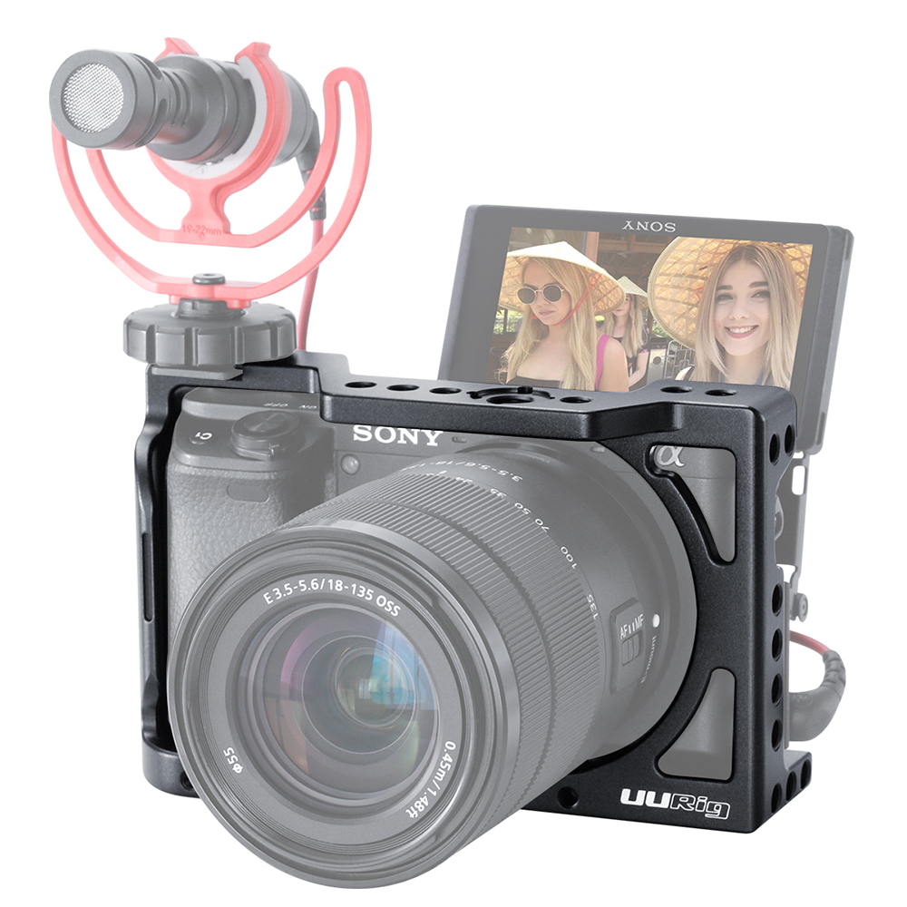 Vlog Cage Case Vlogging Metal Case for Sony A6400 with Cold Shoe for Microphone DSLR Camera Cage 1/4 3/8 Screw black