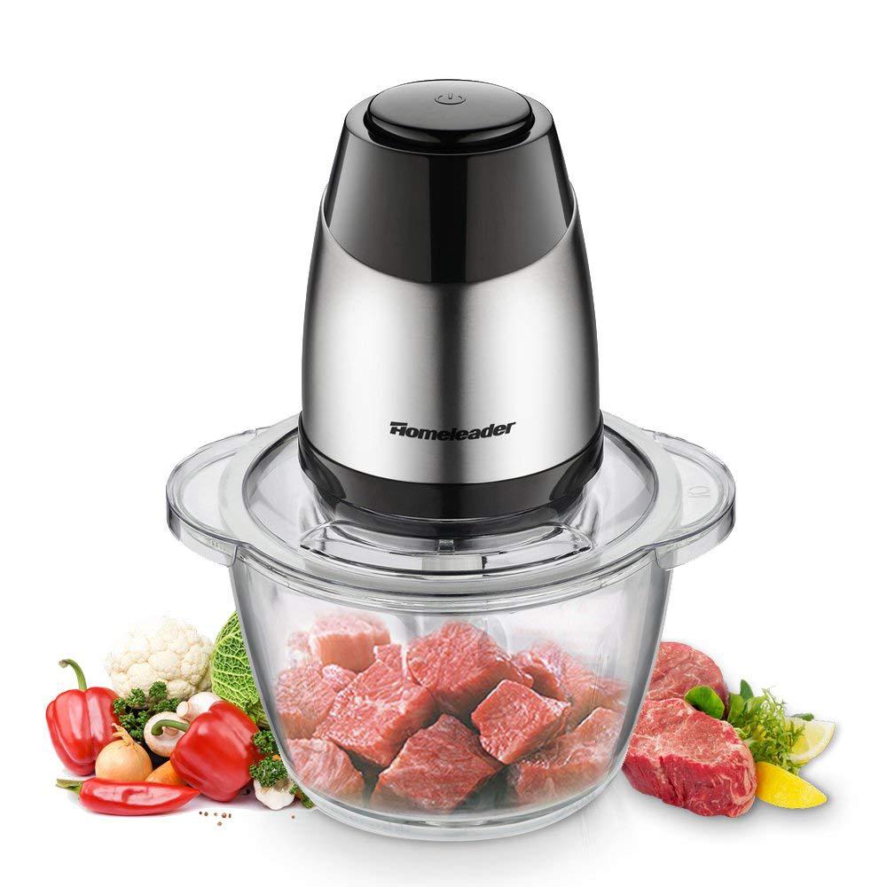 [US Direct] Electric Food Chopper, 5-Cup Food Processor by Homeleader, 1.2L Glass Bowl Grinder for Meat, Vegetables, Fruits and Nuts, Stainless Steel and 4 Sharp Blades, 300W 19.0*12.7*24.6