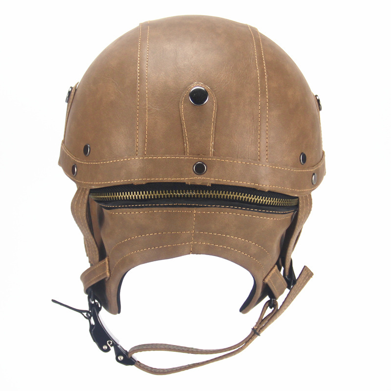 Unisex Leather Helmets for Motorcycle Retro Half Cruise Helmet Motorcycle Helmet Dark brown