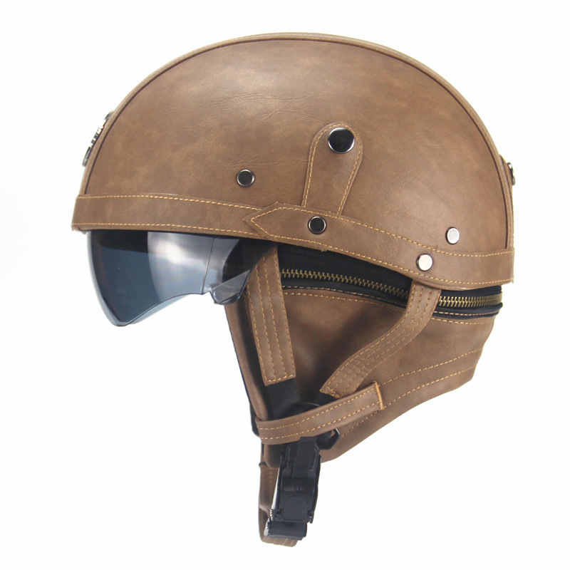 Unisex Leather Helmets for Motorcycle Retro Half Cruise Helmet