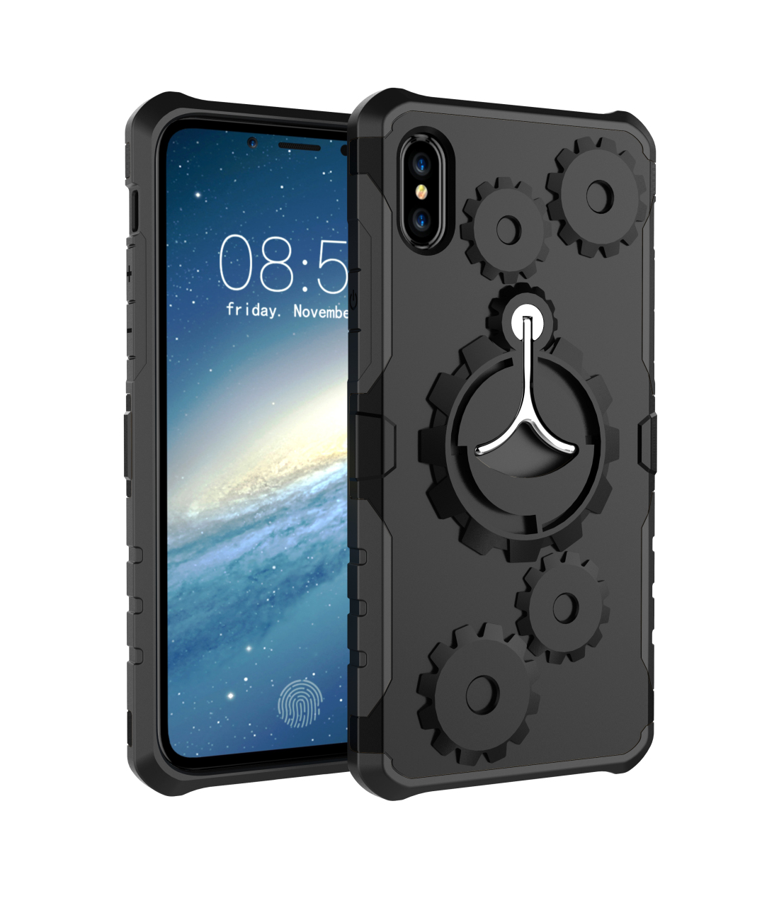 Creative Gear Bracket Mobile Phone Shell Non-slip Shockproof Full Protective Case for iPhone 8 (with Armband)