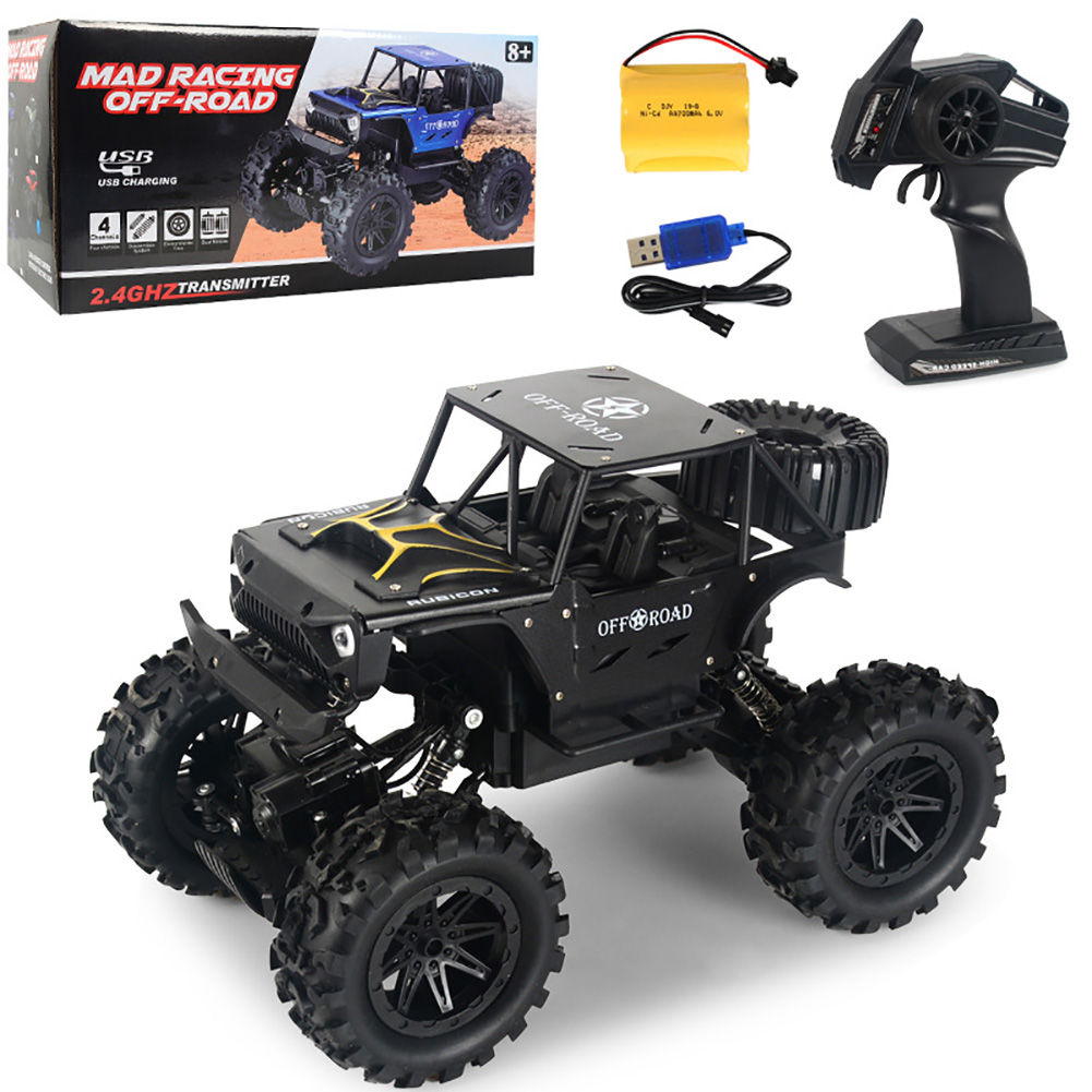 2.4G Remote Control Wireless Electric Quattro 1:14 Alloy Off-road Rock Crawler Children Toy with Light black_1:14