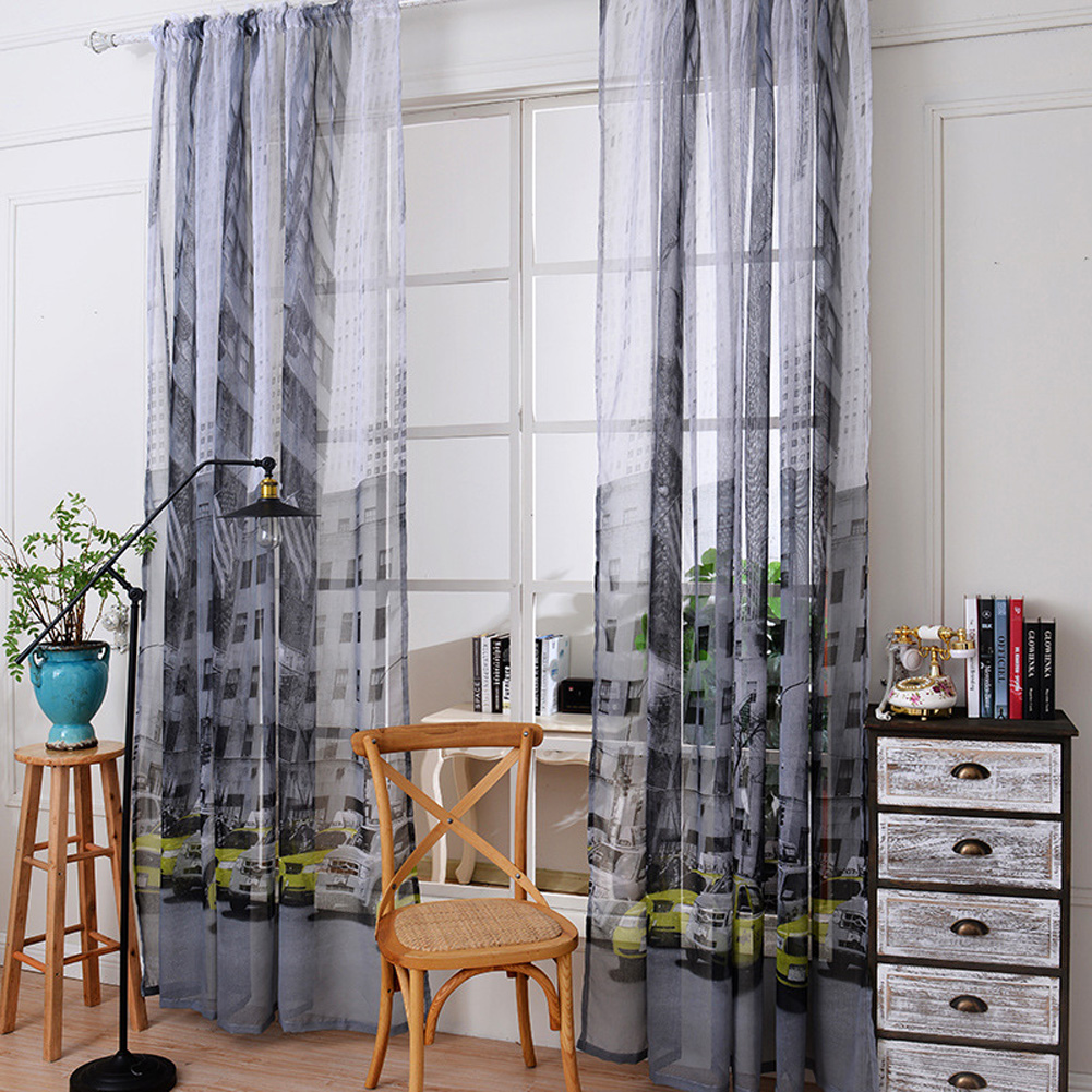 Car Printing Window Curtain Cotton Linen Drapes for Bedroom Balcony Decor Green car_1 meter wide x 2.7 meters high