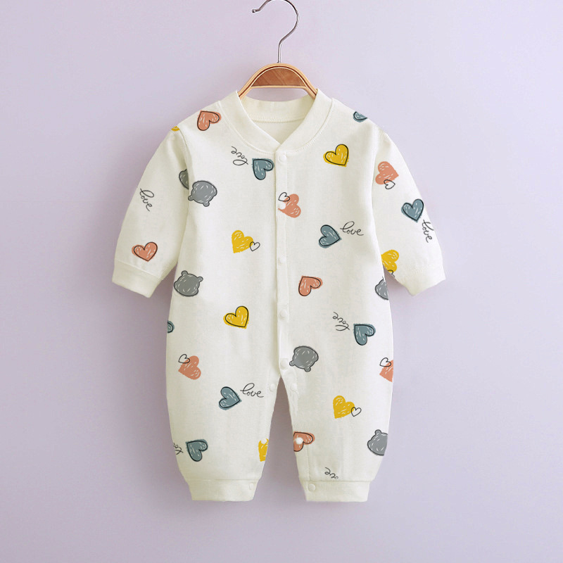 Baby Romper Infant Cotton Long Sleeves Cute Printing Breathable Jumpsuit For 0-1 Years Old Boys Girls beige heart-shape 6-9M 73CM
