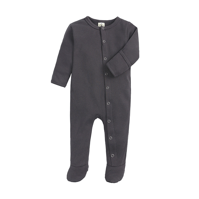 Baby Long Sleeves Jumpsuit Newborn Cotton Single Breasted Simple Solid Color Romper For 0-1 Years Old Kids dark gray 9-12M 12