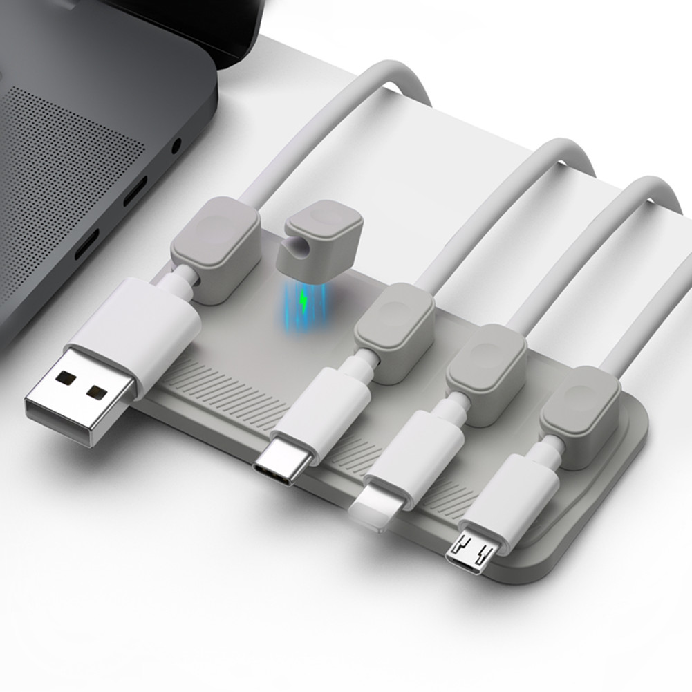 Magnetic Wire Organizer Desktop Cable Clip Protector Cable Row Plug Fixed Charging Line Holder Self-adhesive grey