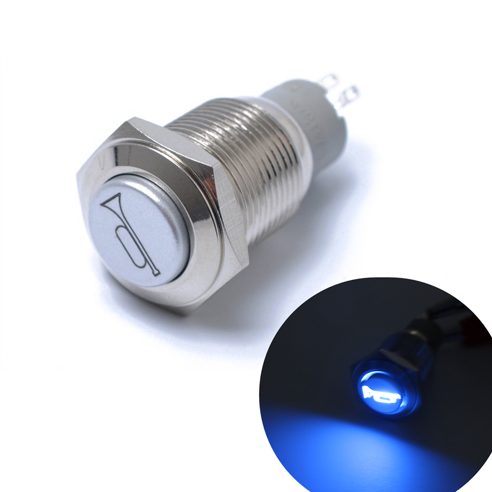 12V 19mm Momentary Blue LED Marine Car Stainless Horn Push Button Light