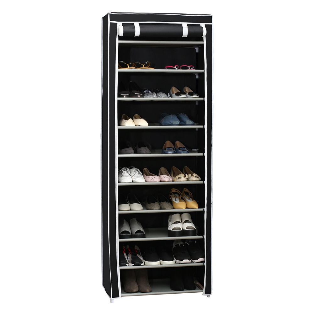 Wholesale Simple 10 Layers Shoes Rack With Curtained Door Assemble Shoe Cabinet For Home Storage Black From China